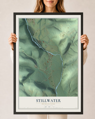 Map of Stillwater, Pennsylvania, 24 x 36 inch print in a black wood frame