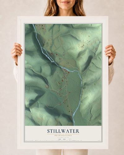 Map of Stillwater, Pennsylvania, 24 x 36 inch print in a white wood frame