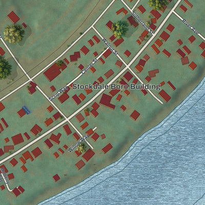 Second close-up of the map of Stockdale, Pennsylvania print showing more streets and buildings