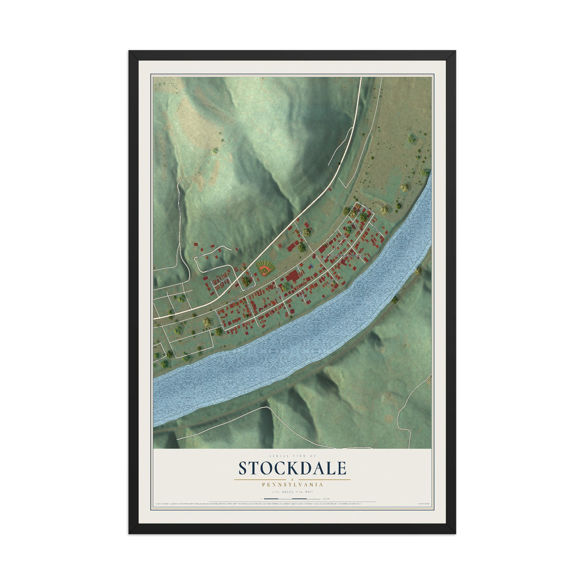Map of Stockdale, Pennsylvania, 12 x 18 inch print in a black wood frame