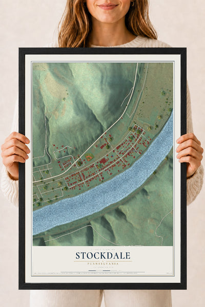 Map of Stockdale, Pennsylvania, 18 x 24 inch print in a black wood frame