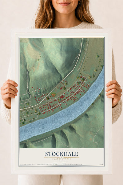 Map of Stockdale, Pennsylvania, 18 x 24 inch print in a white wood frame
