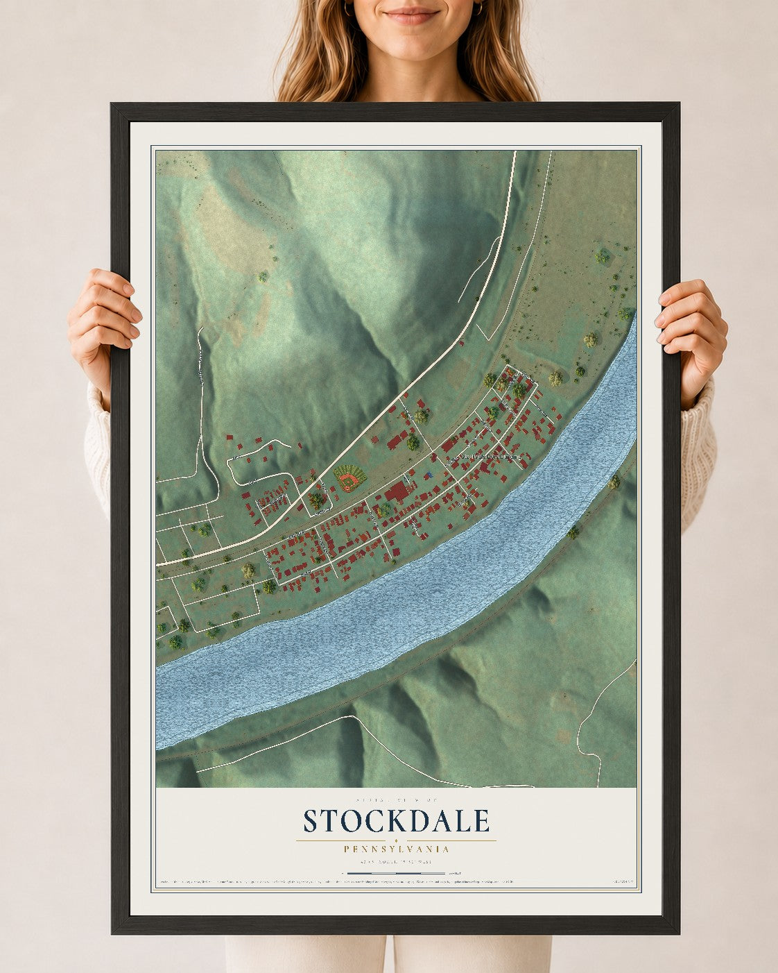 Map of Stockdale, Pennsylvania, 24 x 36 inch print in a black wood frame