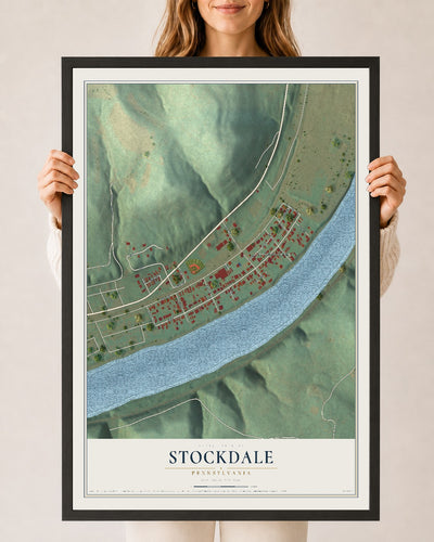 Map of Stockdale, Pennsylvania, 24 x 36 inch print in a black wood frame