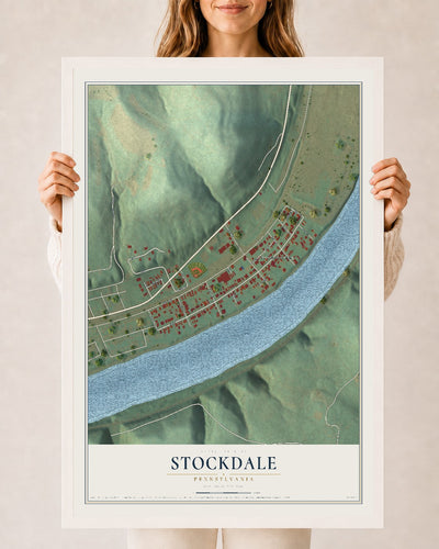 Map of Stockdale, Pennsylvania, 24 x 36 inch print in a white wood frame