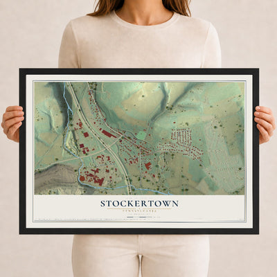 Map of Stockertown, Pennsylvania, 12 x 18 inch print in a black wood frame