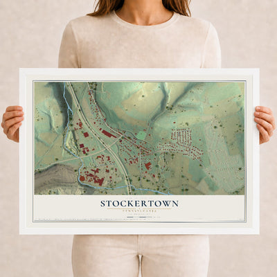 Map of Stockertown, Pennsylvania, 12 x 18 inch print in a white wood frame