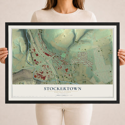 Map of Stockertown, Pennsylvania, 18 x 24 inch print in a black wood frame