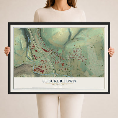 Map of Stockertown, Pennsylvania, 24 x 36 inch print in a black wood frame