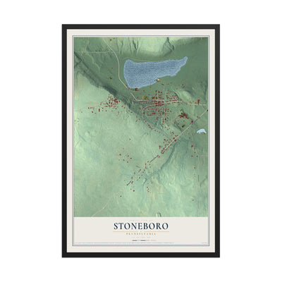 Map of Stoneboro, Pennsylvania, 12 x 18 inch print in a black wood frame
