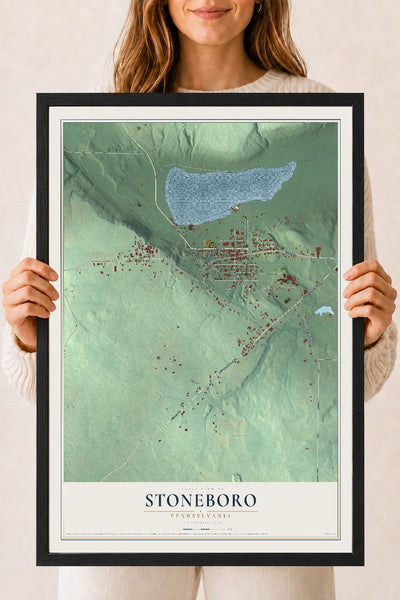 Map of Stoneboro, Pennsylvania, 18 x 24 inch print in a black wood frame