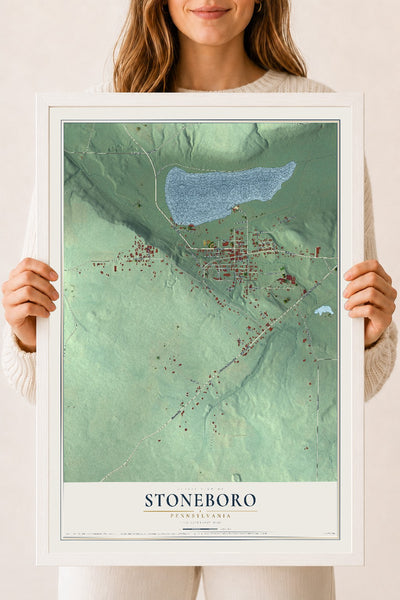 Map of Stoneboro, Pennsylvania, 18 x 24 inch print in a white wood frame