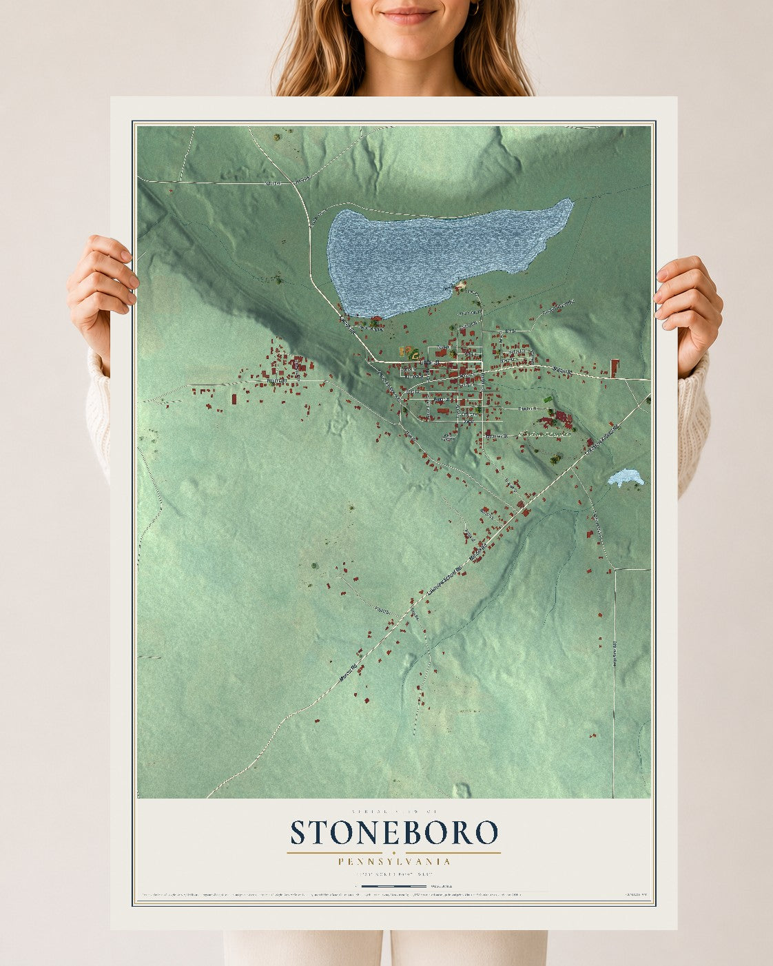 Map of Stoneboro, Pennsylvania, 24 x 36 inch unframed archival matte print