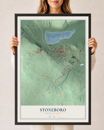 Map of Stoneboro, Pennsylvania, 24 x 36 inch print in a black wood frame
