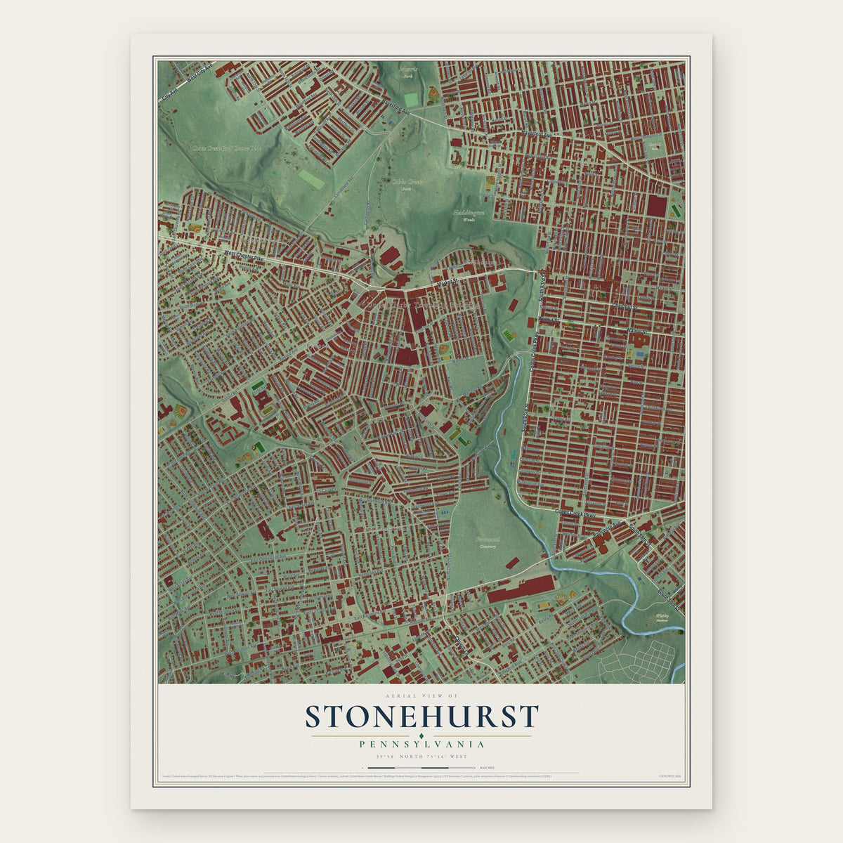 Stonehurst, Pennsylvania map print, the full design