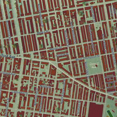 Close-up of the map of Stonehurst, Pennsylvania print showing street and building detail