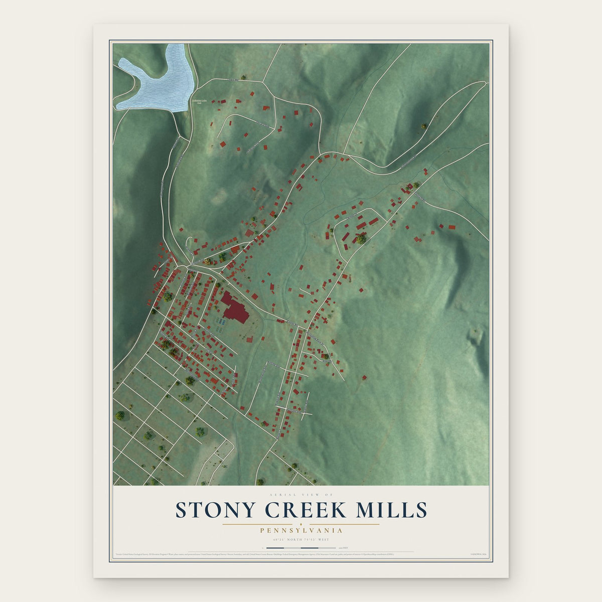 Stony Creek Mills, Pennsylvania map print, the full design