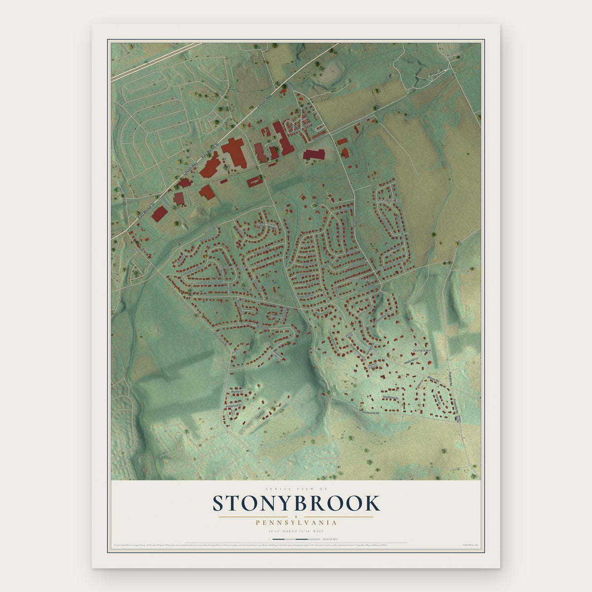 Stonybrook, Pennsylvania map print, the full design