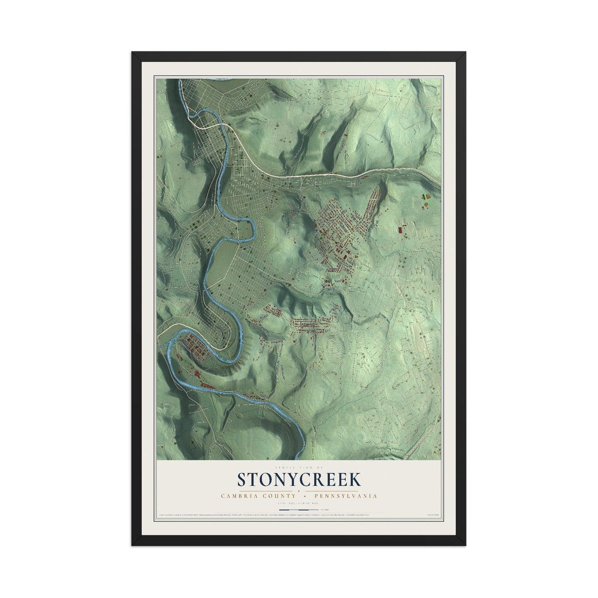 Map of Stonycreek, Cambria County, Pennsylvania, 12 x 18 inch print in a black wood frame