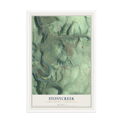 Map of Stonycreek, Cambria County, Pennsylvania, 12 x 18 inch print in a white wood frame