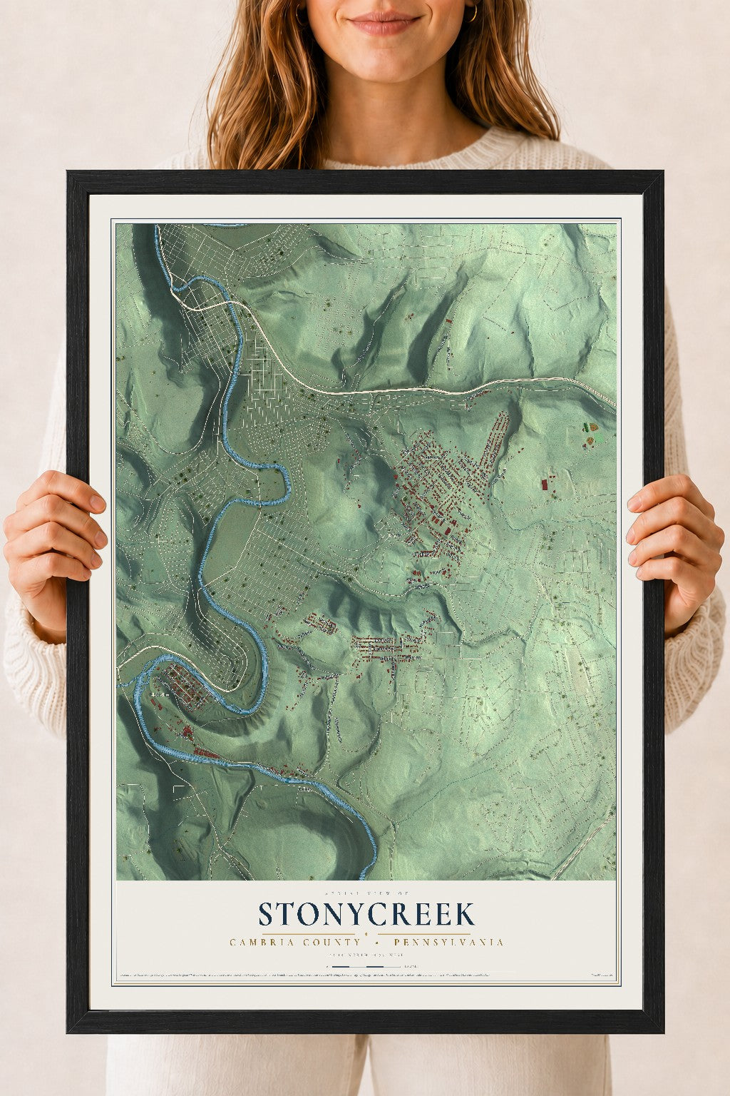 Map of Stonycreek, Cambria County, Pennsylvania, 18 x 24 inch print in a black wood frame
