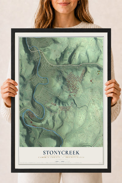 Map of Stonycreek, Cambria County, Pennsylvania, 18 x 24 inch print in a black wood frame