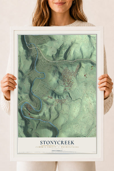 Map of Stonycreek, Cambria County, Pennsylvania, 18 x 24 inch print in a white wood frame