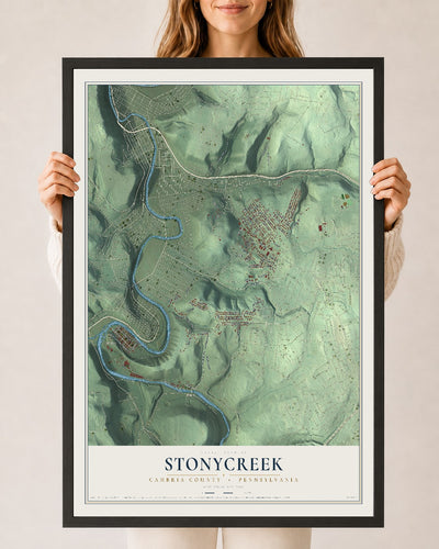 Map of Stonycreek, Cambria County, Pennsylvania, 24 x 36 inch print in a black wood frame