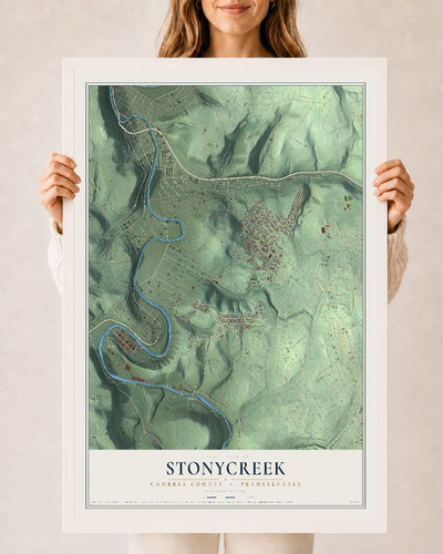 Map of Stonycreek, Cambria County, Pennsylvania, 24 x 36 inch print in a white wood frame