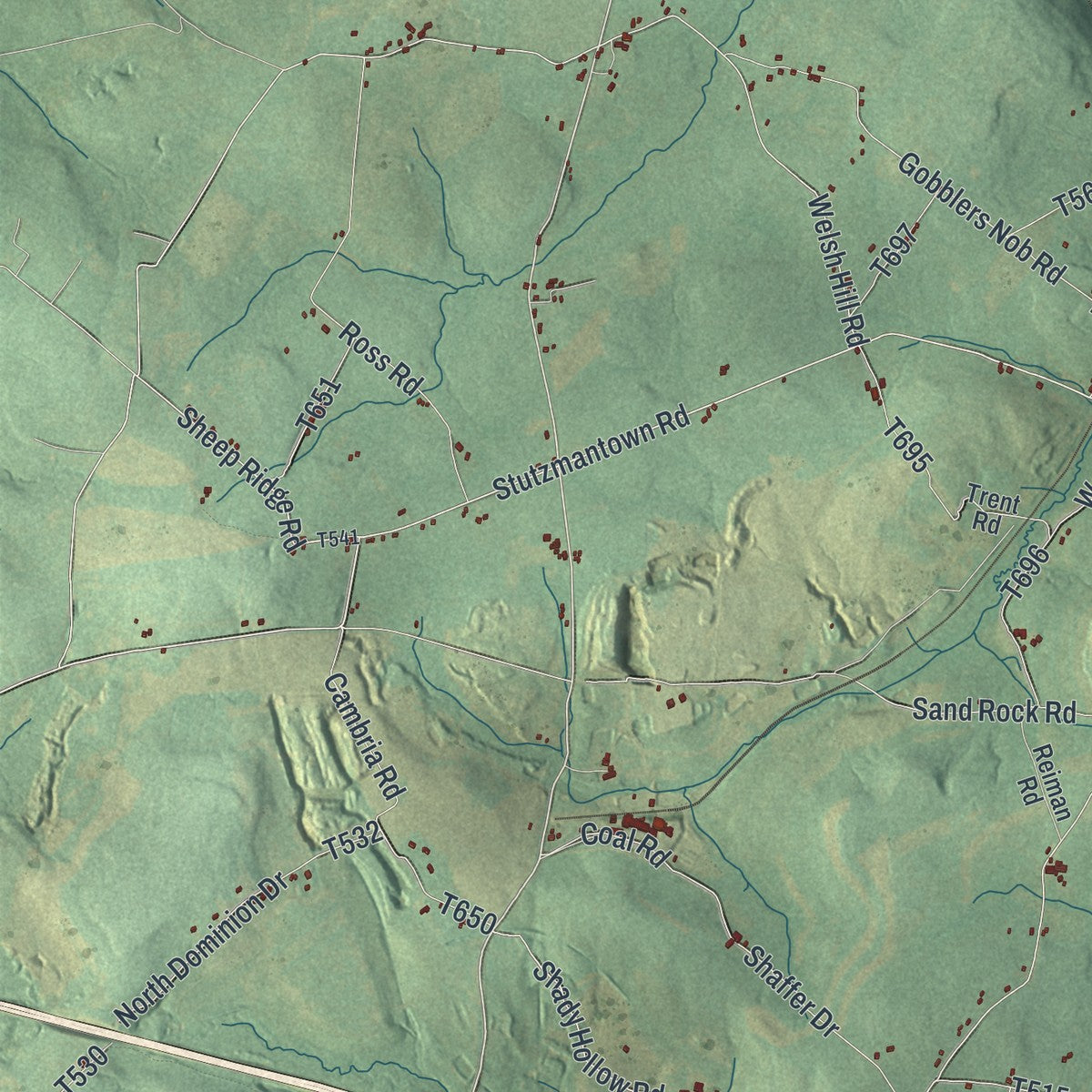 Second close-up of the map of Stonycreek, Somerset County, Pennsylvania print showing more streets and buildings