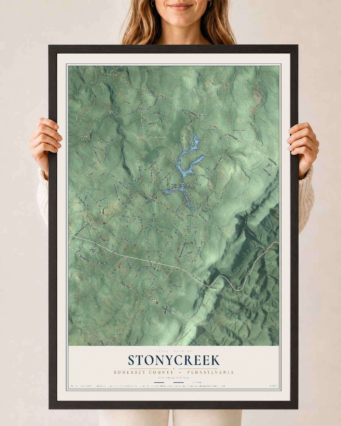 Map of Stonycreek, Somerset County, Pennsylvania, 24 x 36 inch print in a black wood frame