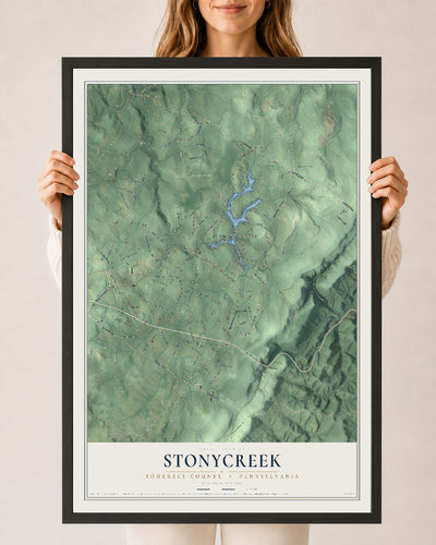 Map of Stonycreek, Somerset County, Pennsylvania, 24 x 36 inch print in a black wood frame