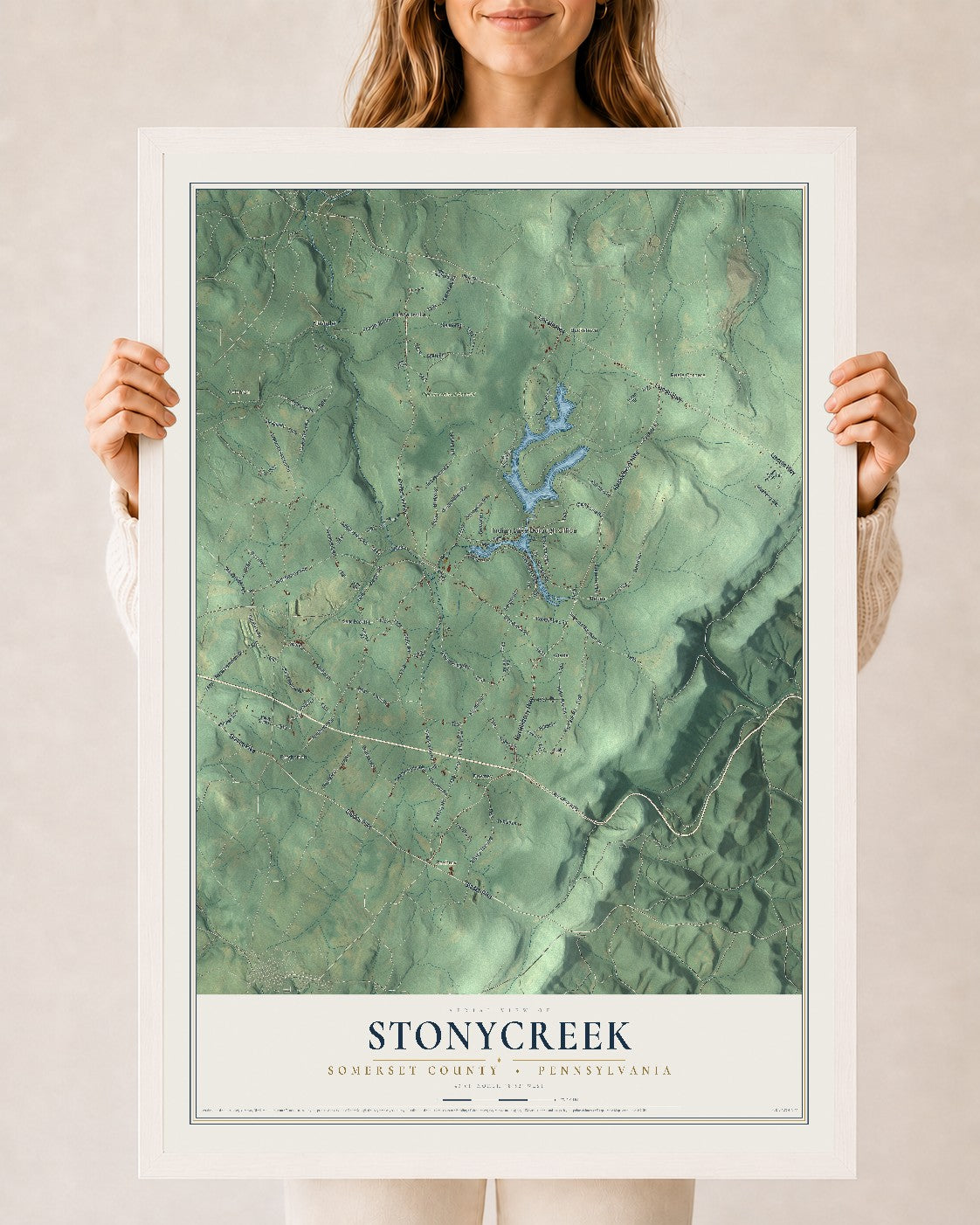Map of Stonycreek, Somerset County, Pennsylvania, 24 x 36 inch print in a white wood frame