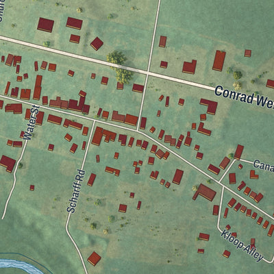Close-up of the map of Stouchsburg, Pennsylvania print showing street and building detail