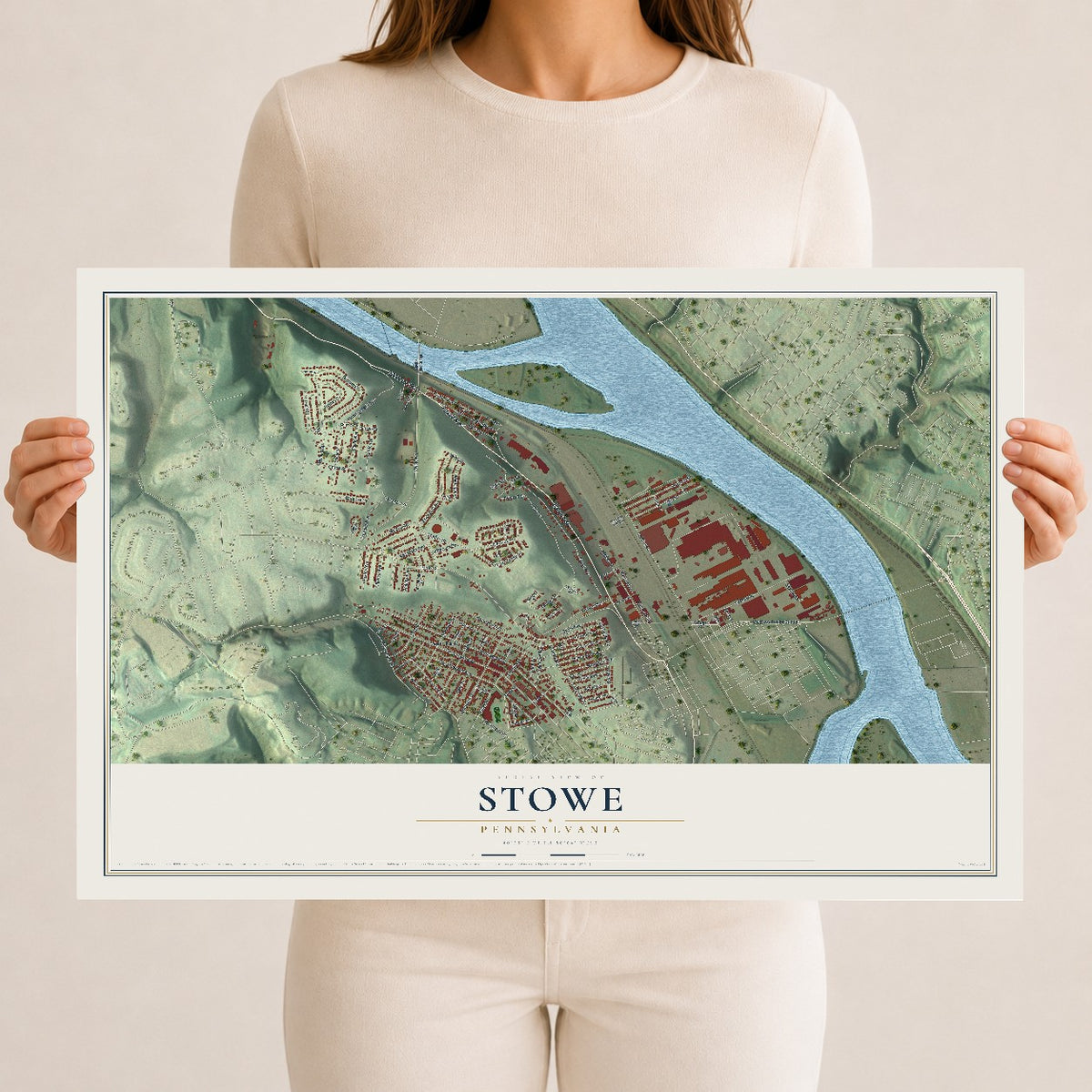 Map of Stowe, Pennsylvania, 12 x 18 inch unframed archival matte print