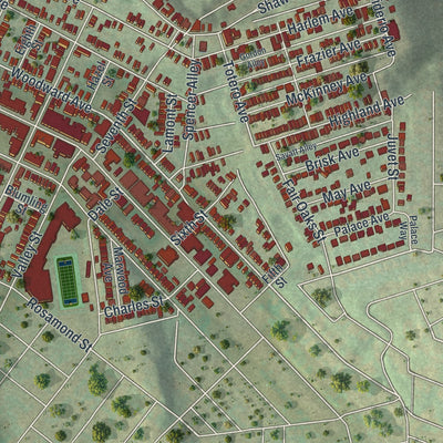 Close-up of the map of Stowe, Pennsylvania print showing street and building detail