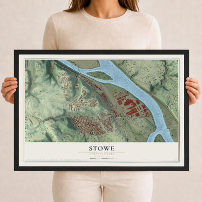 Map of Stowe, Pennsylvania, 12 x 18 inch print in a black wood frame