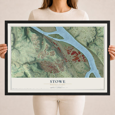 Map of Stowe, Pennsylvania, 18 x 24 inch print in a black wood frame