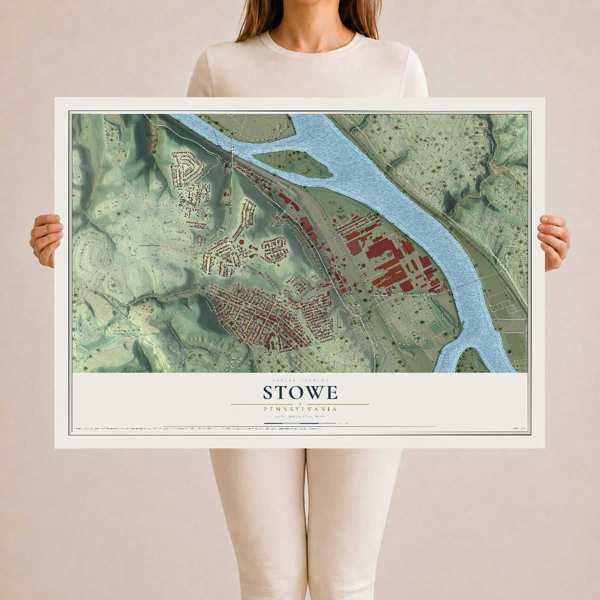 Map of Stowe, Pennsylvania, 24 x 36 inch unframed archival matte print