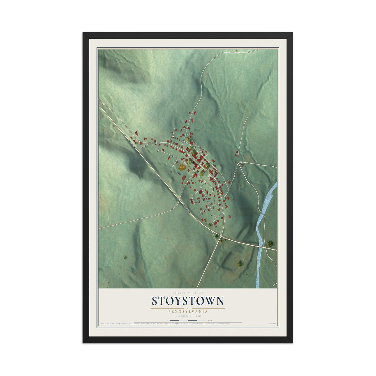 Map of Stoystown, Pennsylvania, 12 x 18 inch print in a black wood frame