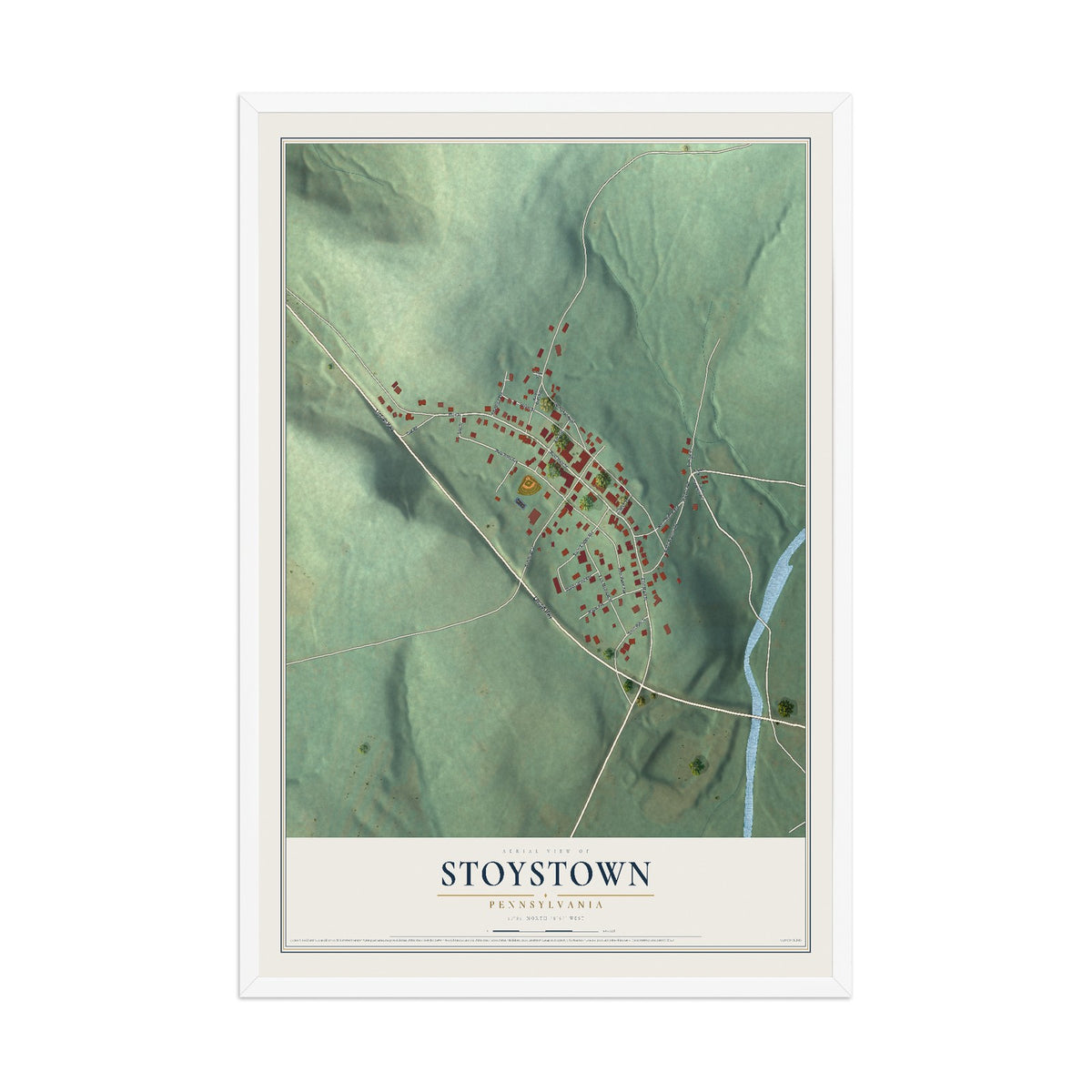 Map of Stoystown, Pennsylvania, 12 x 18 inch print in a white wood frame