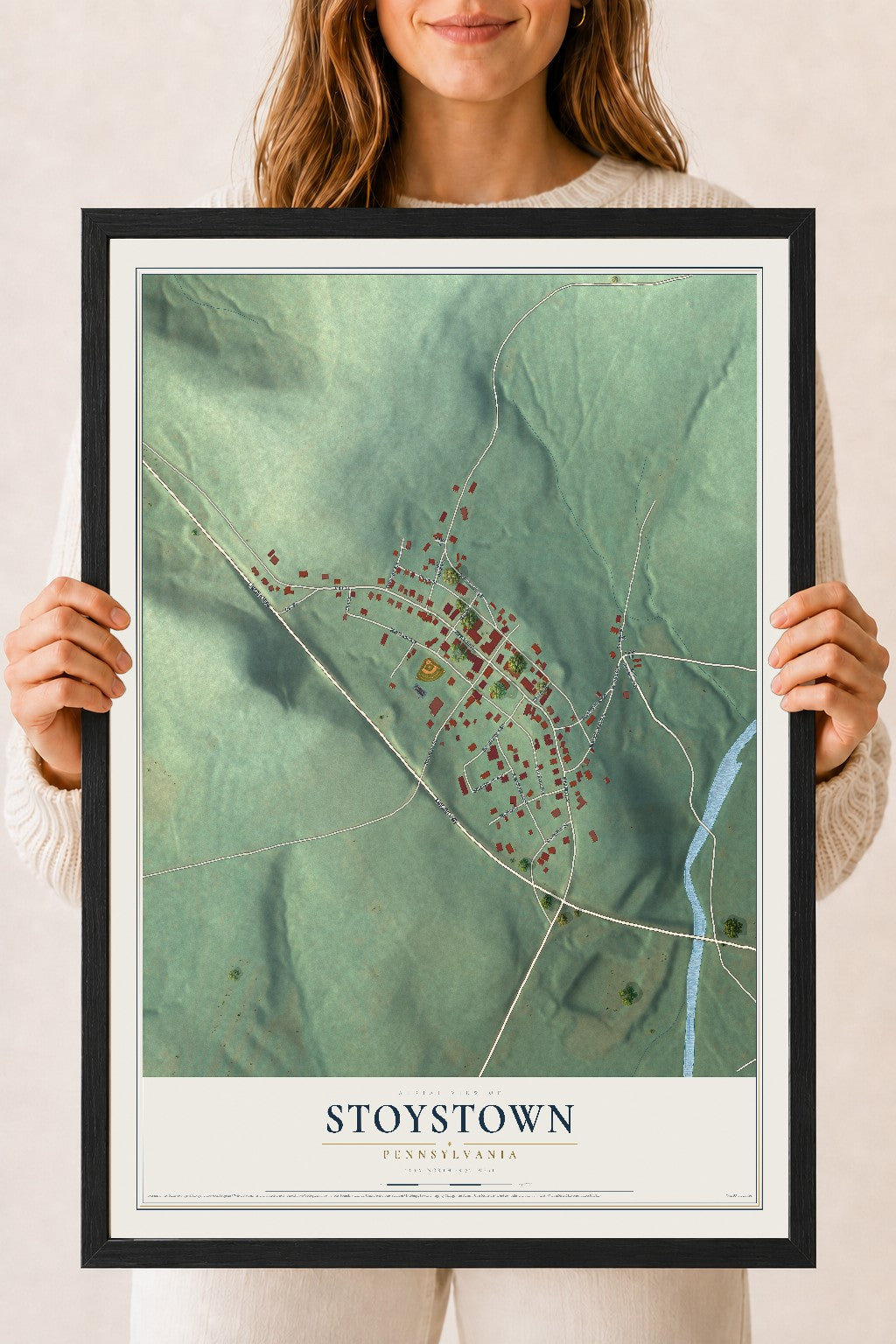Map of Stoystown, Pennsylvania, 18 x 24 inch print in a black wood frame