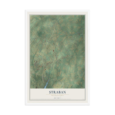 Map of Straban, Pennsylvania, 12 x 18 inch print in a white wood frame
