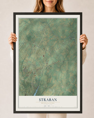Map of Straban, Pennsylvania, 24 x 36 inch print in a black wood frame