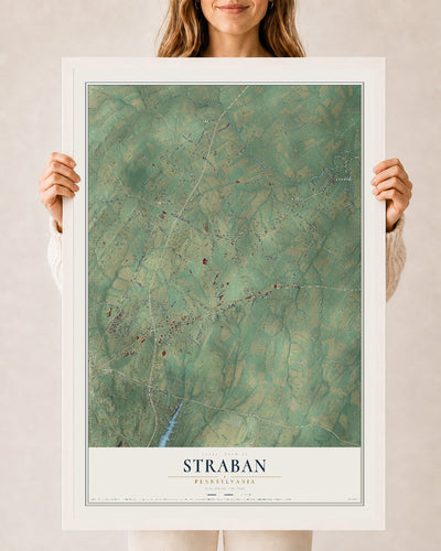 Map of Straban, Pennsylvania, 24 x 36 inch print in a white wood frame