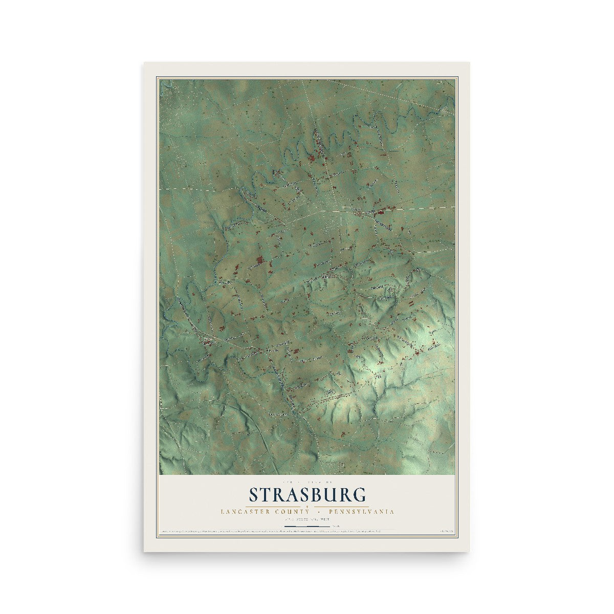 Map of Strasburg, Lancaster County, Pennsylvania, 12 x 18 inch unframed archival matte print