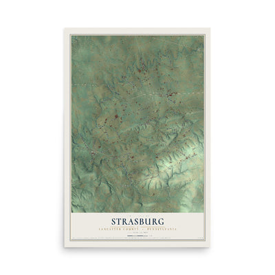 Map of Strasburg, Lancaster County, Pennsylvania, 12 x 18 inch unframed archival matte print