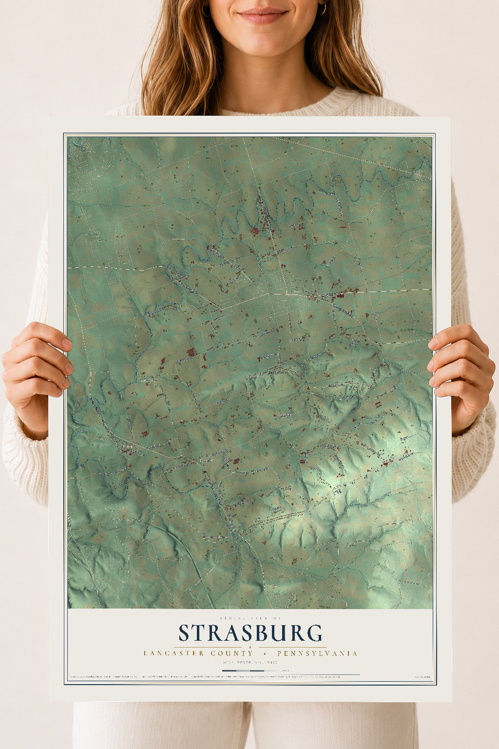 Map of Strasburg, Lancaster County, Pennsylvania, 18 x 24 inch unframed archival matte print