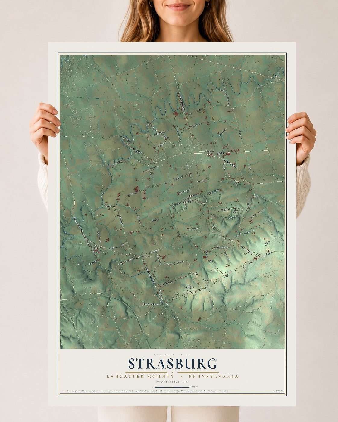 Map of Strasburg, Lancaster County, Pennsylvania, 24 x 36 inch unframed archival matte print