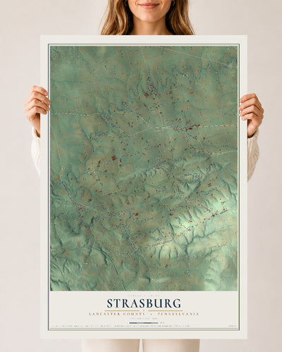 Map of Strasburg, Lancaster County, Pennsylvania, 24 x 36 inch unframed archival matte print
